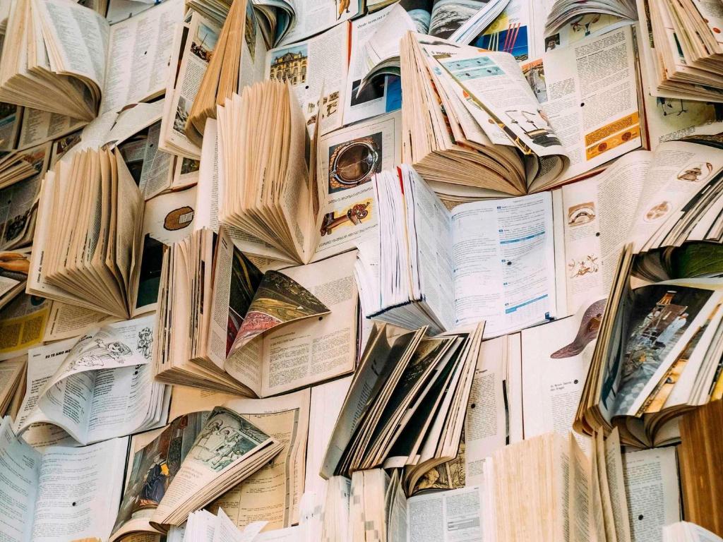 un montón de libros colgando de una pared en ibis Styles Poços de Caldas, en Poços de Caldas