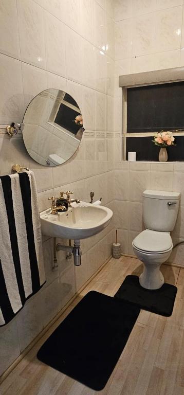 a bathroom with a sink and a toilet and a mirror at Executive Suite in Vanderbijlpark