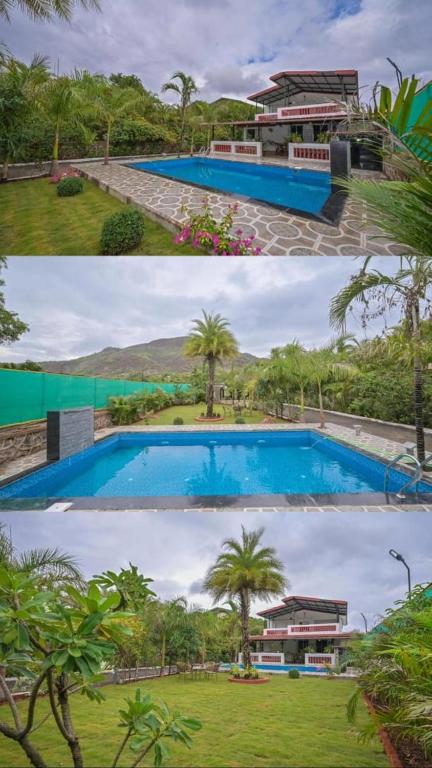 two pictures of a house and a swimming pool at Lifeline Villas- Cliff Side Villa With Huge Garden and Private Pool in Lonavala