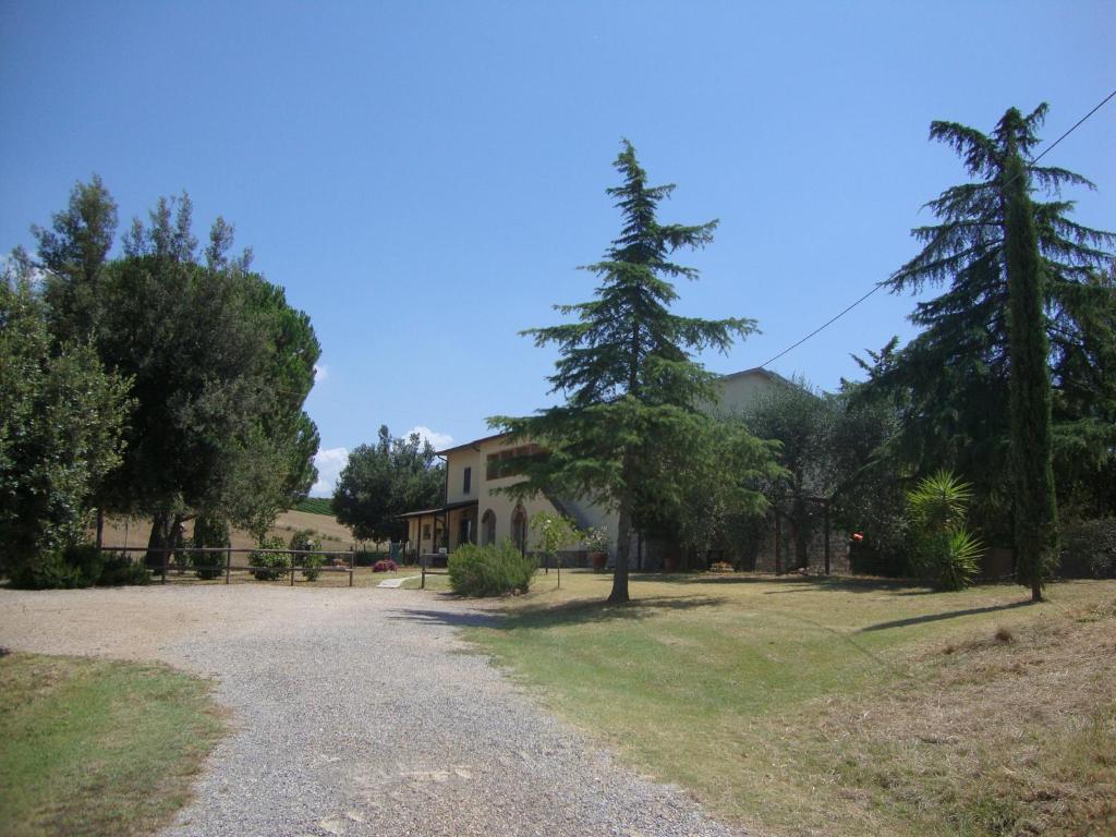 een huis met een boom in het midden van een oprit bij Agriturismo Podere Selvette in Campagnatico