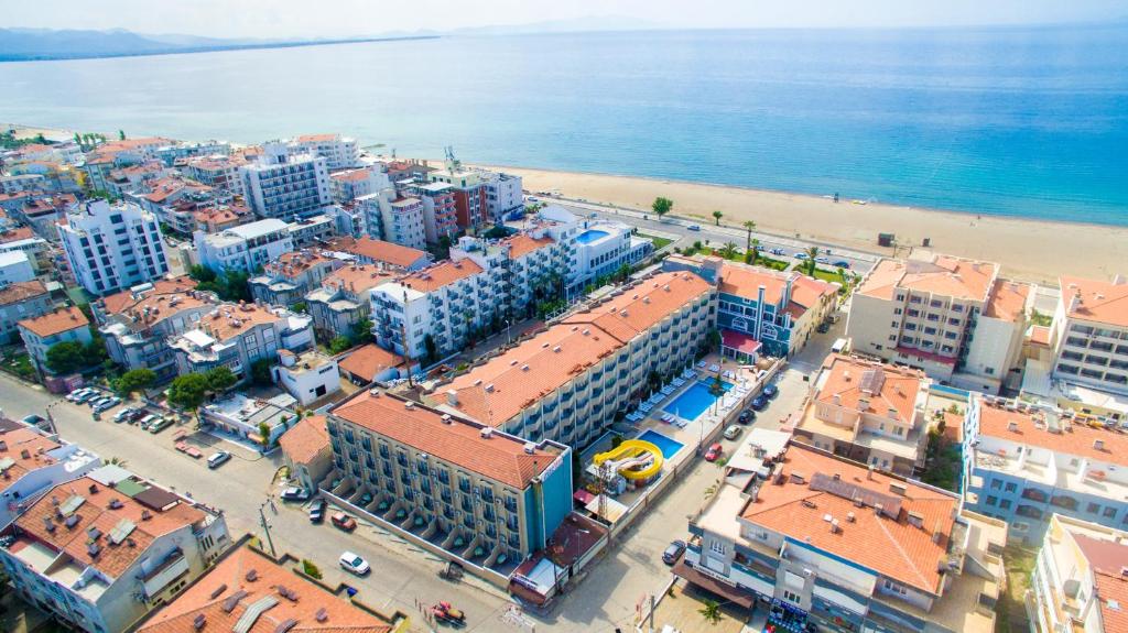 an aerial view of a city and the beach at Buyuk Berk Hotel in Ayvalık