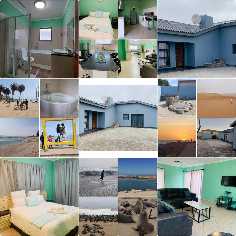 a collage of photos of a house at The Columbine Couples Suite in Swakopmund