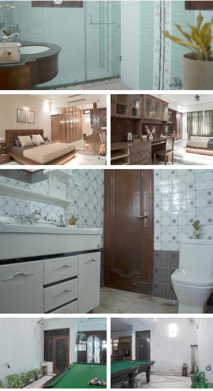 パンチクラにあるKyser Villaのビリヤード台のあるキッチンの写真のコラージュ