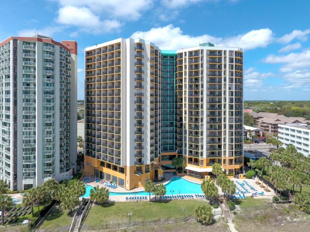 an aerial view of two tall buildings at The Patricia Grand - Oceana Resorts Vacation Rentals in Myrtle Beach