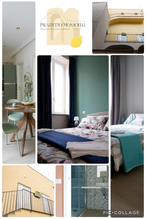 a collage of pictures of a room with a bed and a table at Casa Vacanza Palazzo Monacelli 1 in Torre del Greco
