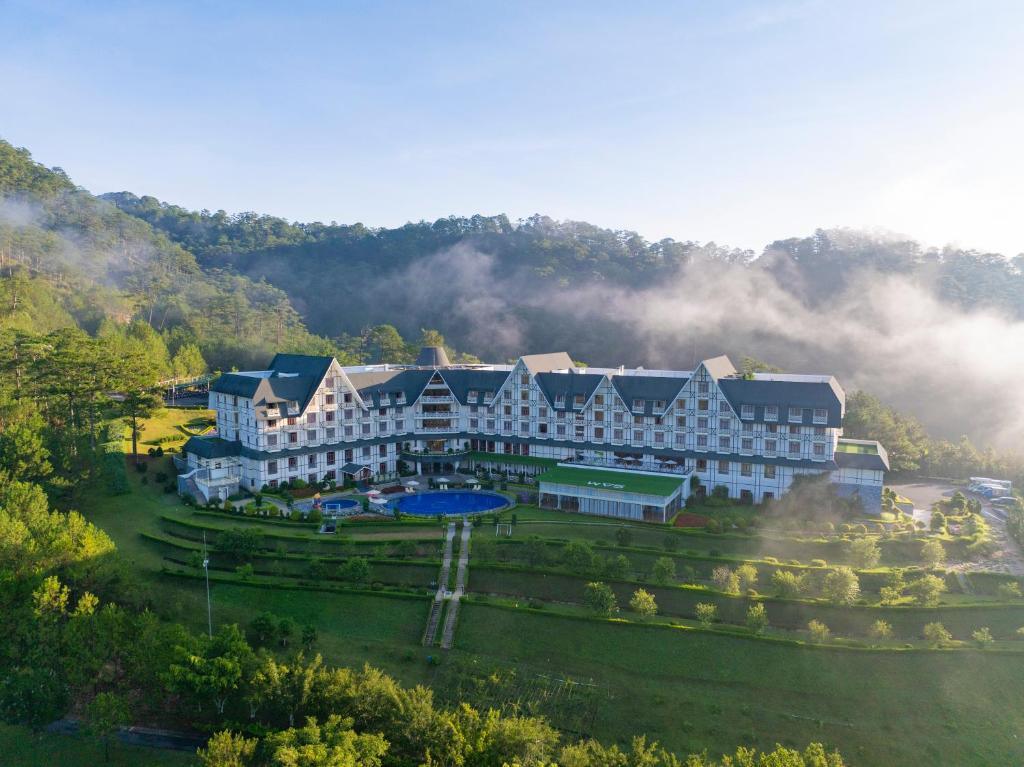 an aerial view of a resort in the mountains at Swiss-Belresort Tuyen Lam in Da Lat