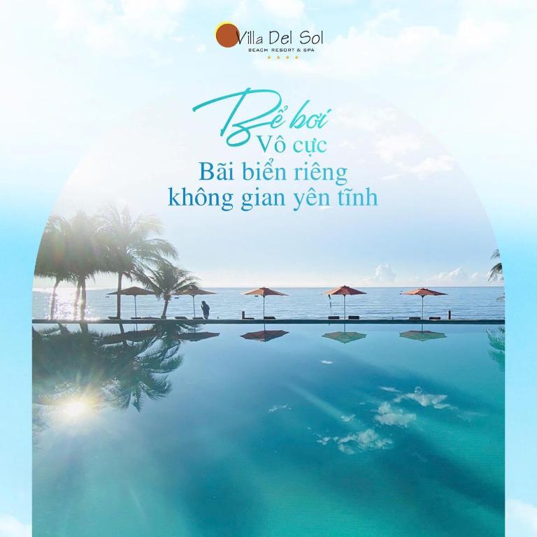 a picture of a pool with umbrellas and the ocean at Villa Del Sol Beach Resort & Spa in Phan Thiet