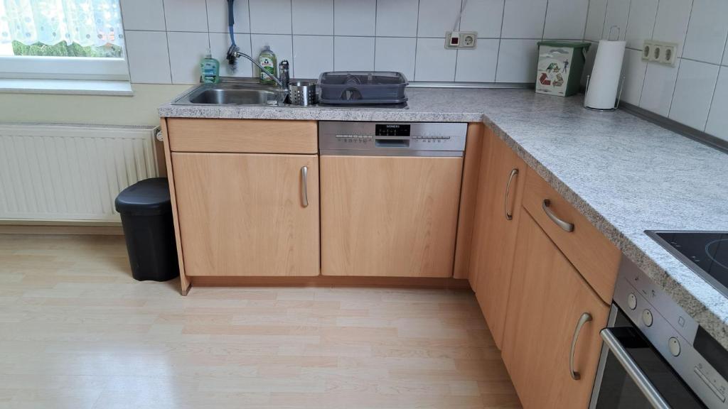 a kitchen with a sink and a counter at Haus am Schaumberg in Tholey