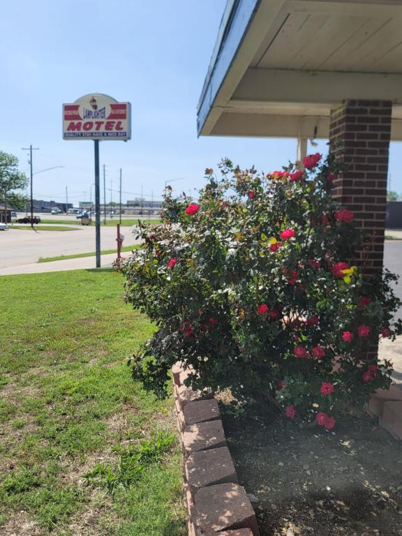 a bush of roses outside of a gas station at Lamplighter Inn Independence in Independence
