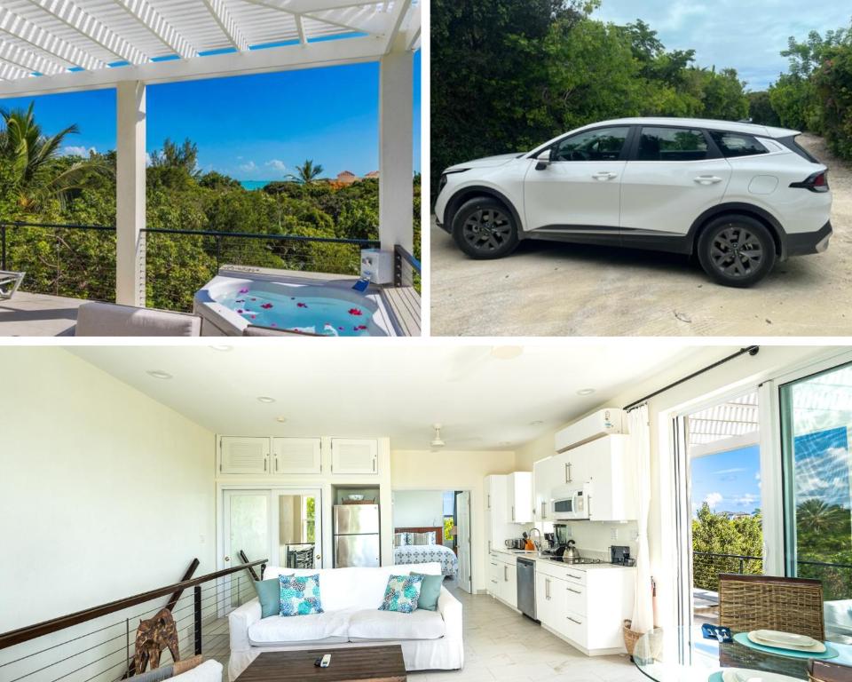 a white car parked in front of a house at Wyakha 4 Ocean View in Long Bay Hills