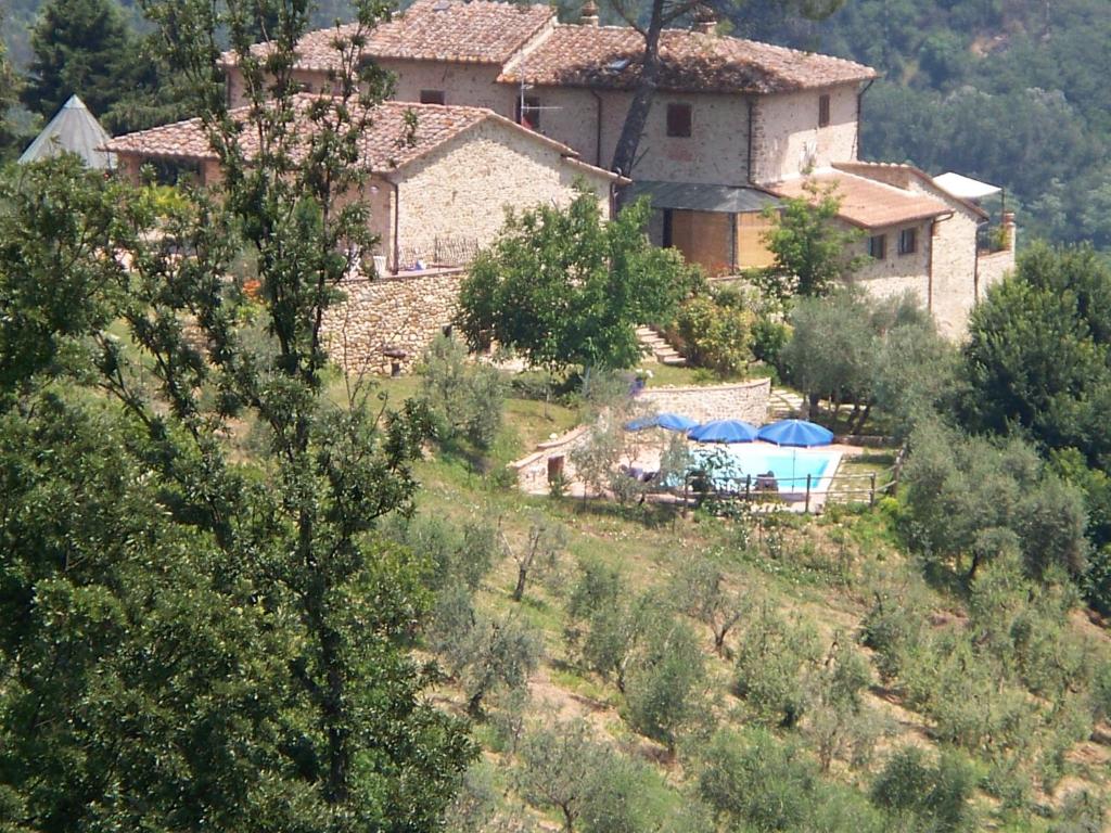 a house on top of a hill with a pool at B&B La Fonte del Machiavelli in San Casciano in Val di Pesa