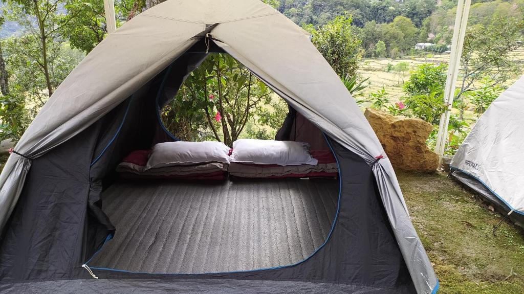 a tent with two beds inside of it at Campsite Yedikha in Viswema