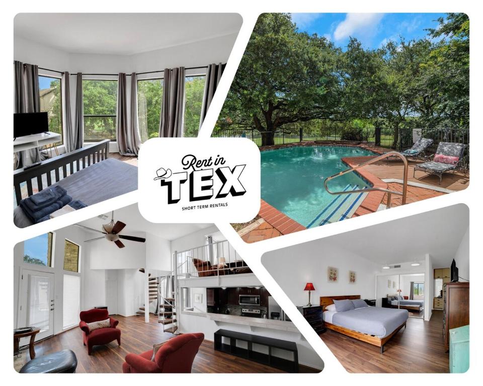 a collage of photos of a house with a pool at The Hills Quiet Spacious Gated Community with Pool! in The Hills