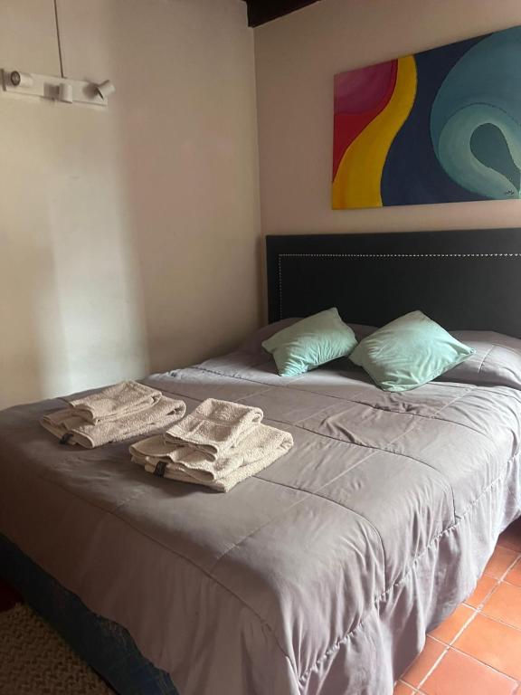 a bedroom with a bed with towels on it at La Casita in Neuquén