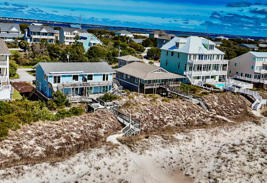 an aerial view of houses on the beach at Carolina Clipper West in Emerald Isle