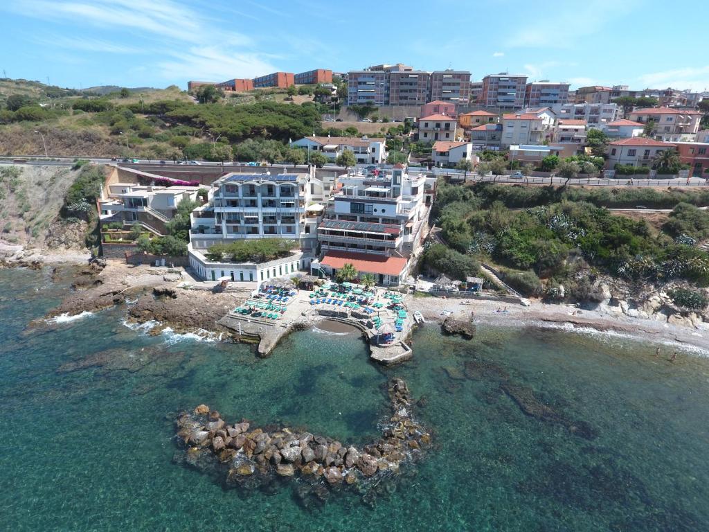 an aerial view of a resort in the water at Hotel Esperia in Piombino