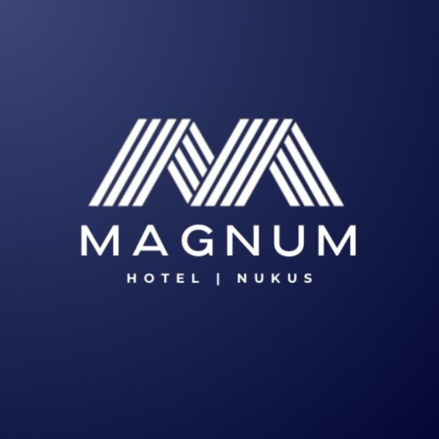a letter m and mnm logo on a blue background at Magnum hotel in Nukus
