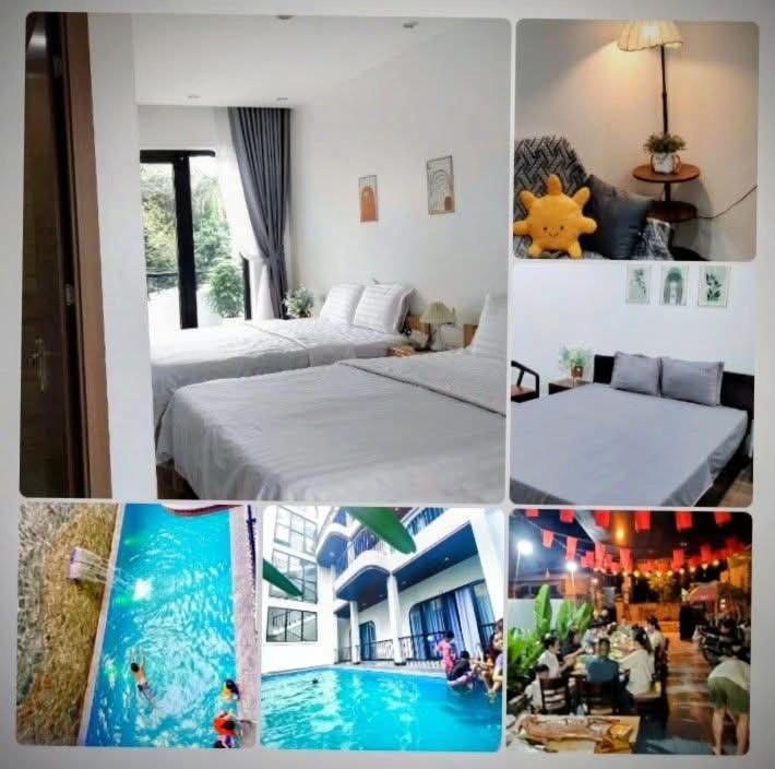 a collage of pictures of a hotel room with a pool at Phố Cổ Homestay in Ninh Binh