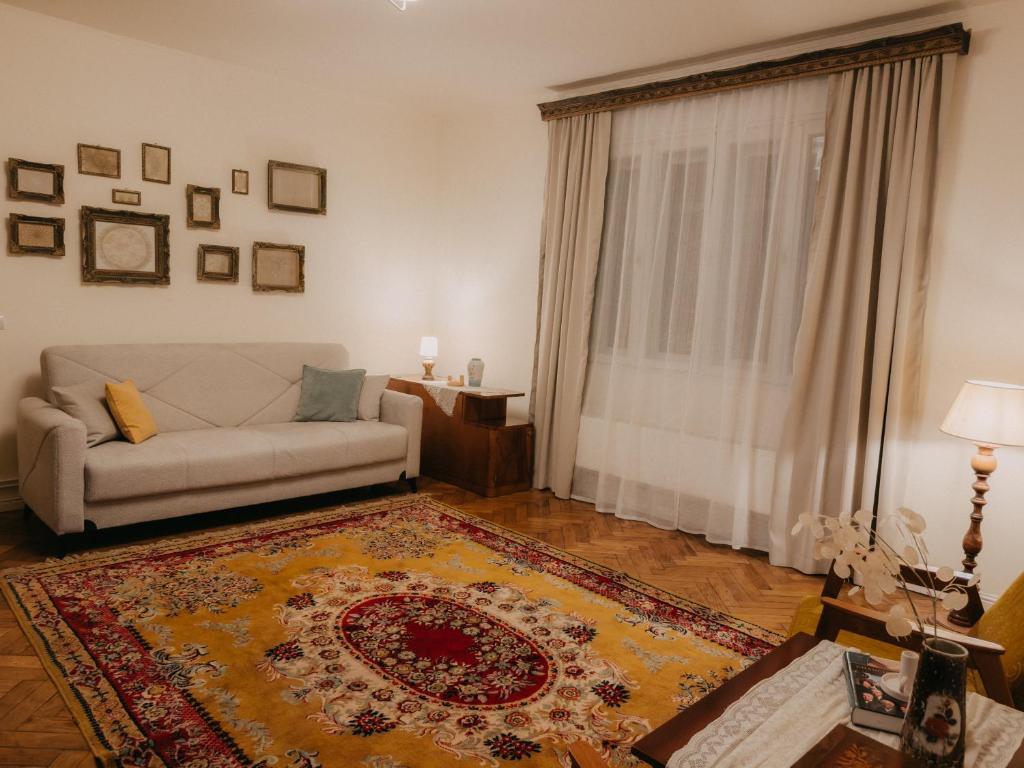 a living room with a couch and a rug at Casa RusTic in Turda