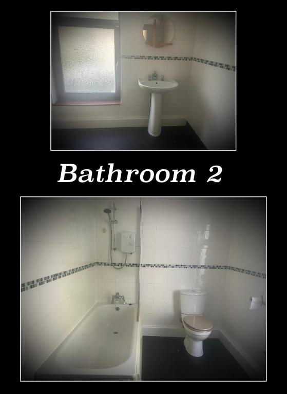 two pictures of a bathroom with a toilet and a sink at The Phoenix in Swansea