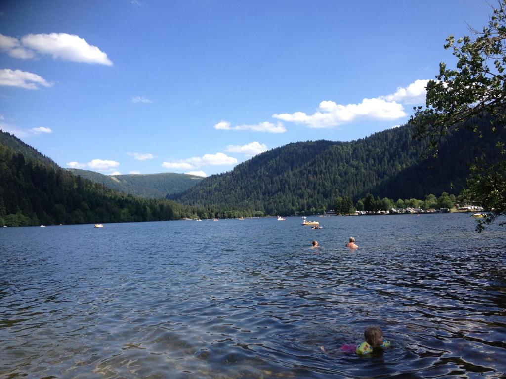 eine Gruppe von Menschen, die in einem großen See schwimmen in der Unterkunft Mirabelle C8 in Xonrupt-Longemer