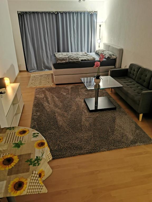 a living room with a couch and a table at Privatwohnung im Stadtzentrum in Gießen