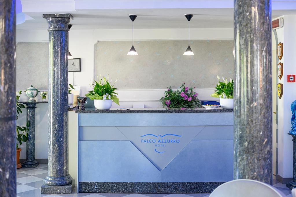 a counter with potted plants on top of it at hotel falco azzurro in Martinsicuro