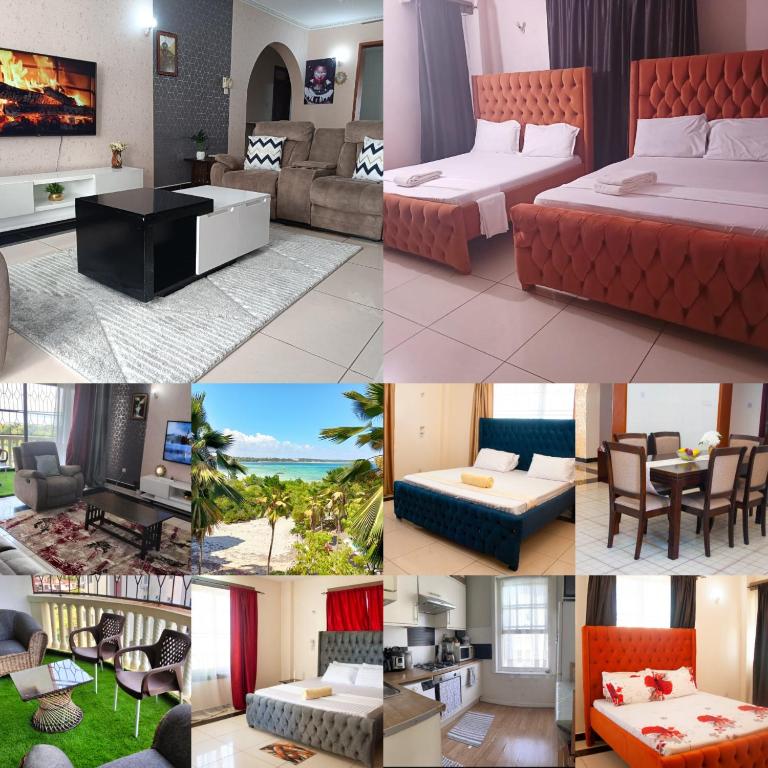 a collage of photos of a hotel room at Murangiri Accommodations Mahnoor in Mombasa