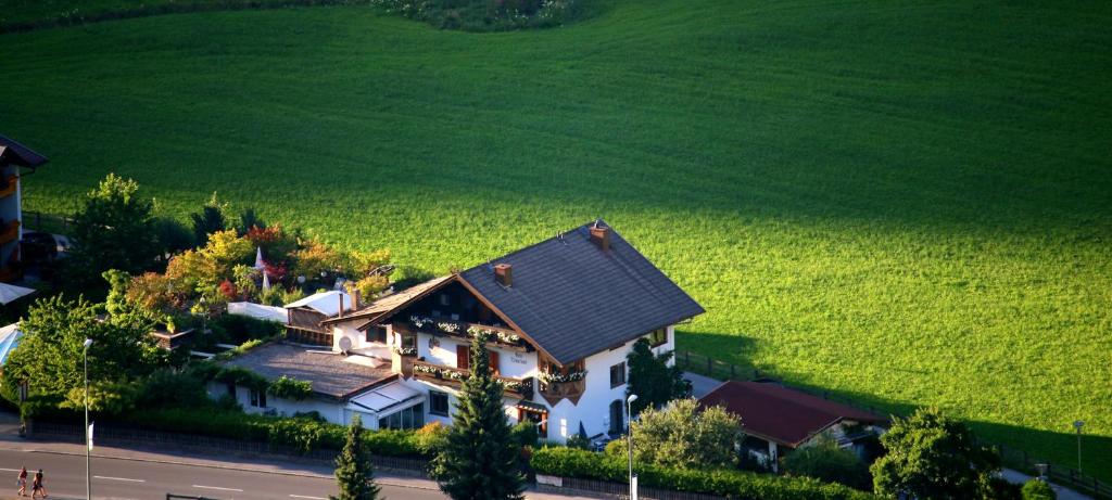 an overhead view of a house in a field at Haus Tirolerland in Oetz