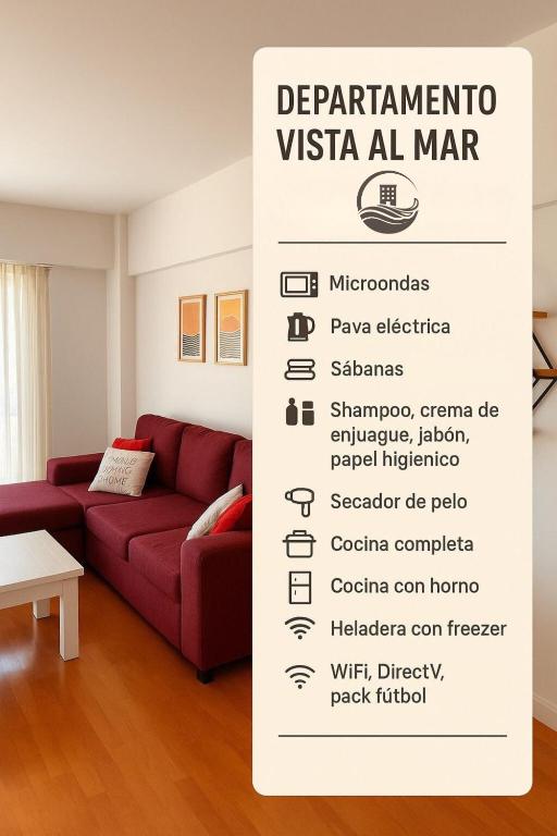 a rendering of a living room with a red couch at Departamento vista al mar in Necochea