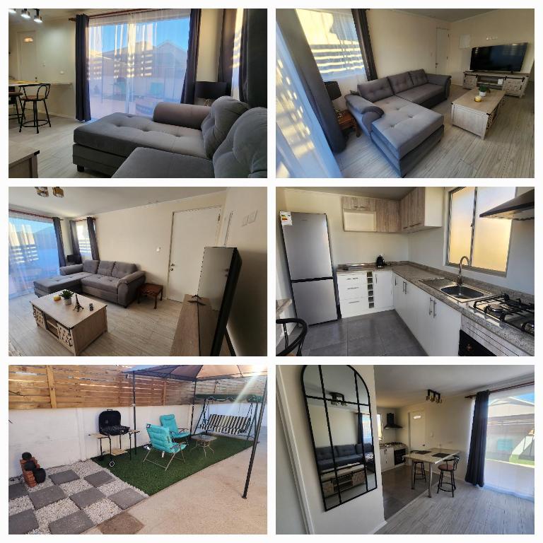 four different pictures of a living room and a kitchen at Casa nueva amoblada in Limarí
