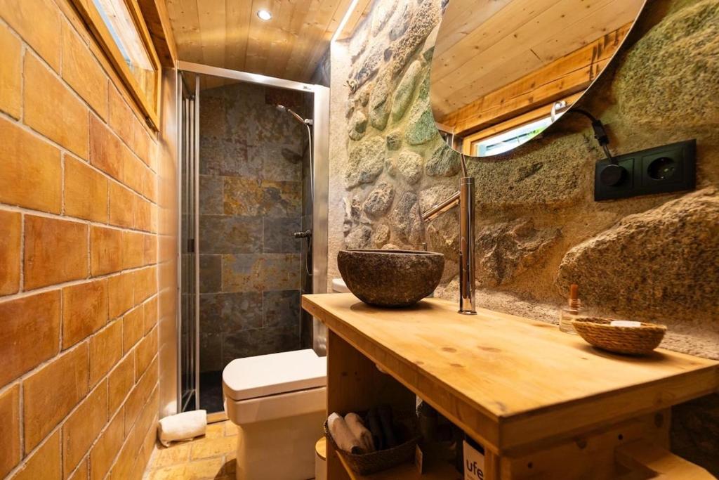 un baño con lavabo e inodoro en CaL QuEROL Sol i Neu, en Latour-de-Carol