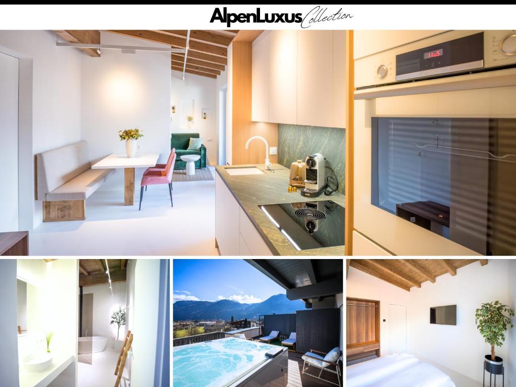 a collage of photos of a kitchen and a living room at PENTHOUSE N`1 - AlpenLuxus Collection in Kramsach