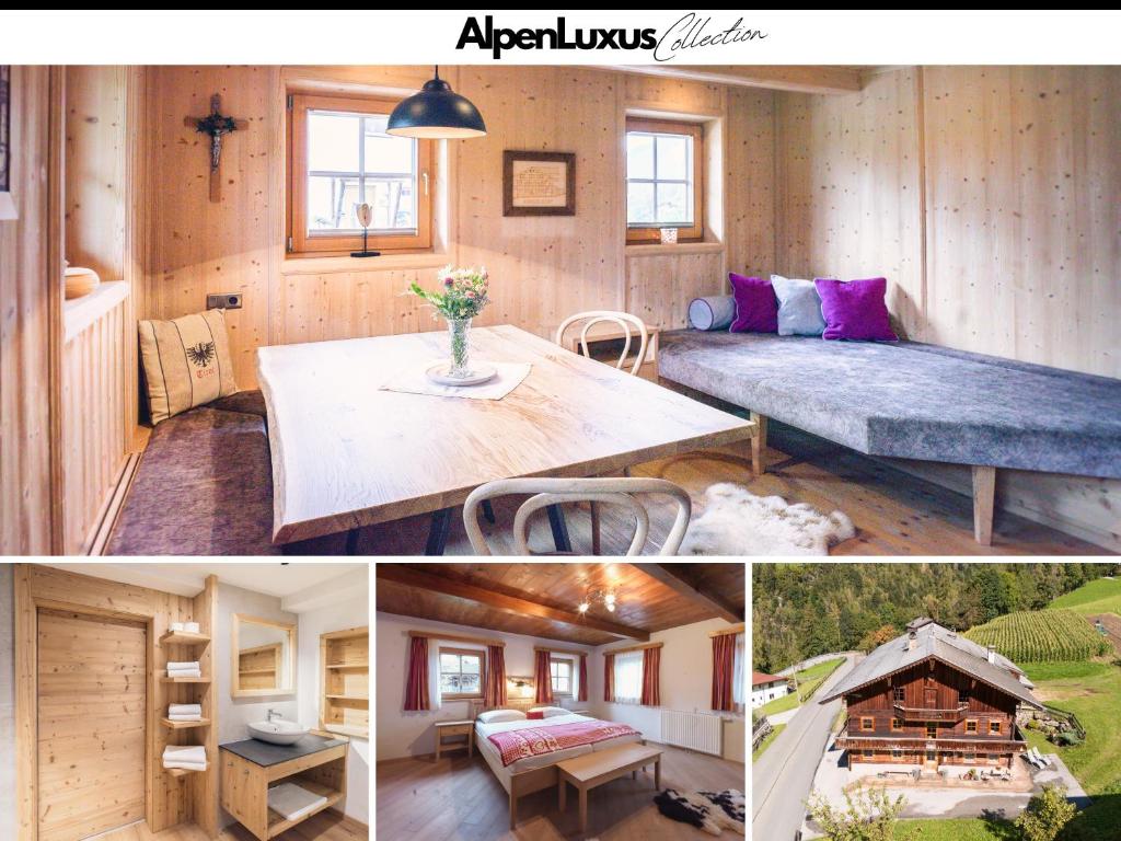 Giường trong phòng chung tại TIROLER TRAUMHAUS Hochzillertalblick - AlpenLuxus Collection