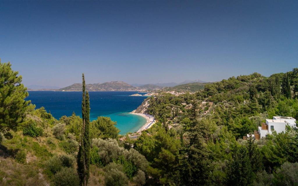 a view of a beach and the ocean at Semeli in Kokkari