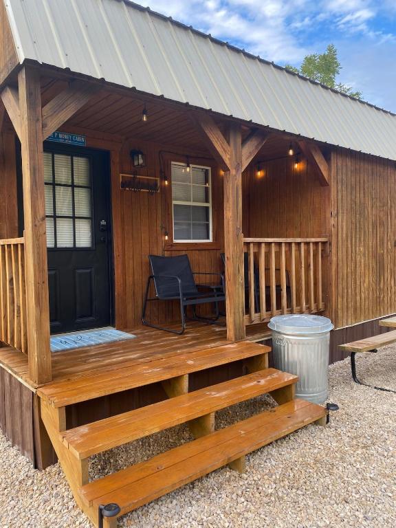 a large wooden cabin with a metal roof at Cozy little Cabin in Van Buren