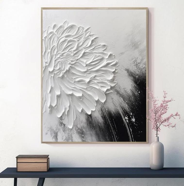 a painting of a white flower on a wall at Dreamy homestay Huế in Thôn Văn Dương