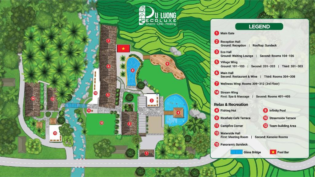 a map of the site of a resort at Pu Luong EcoLuxe Resort & Spa in Lũng Tiềm