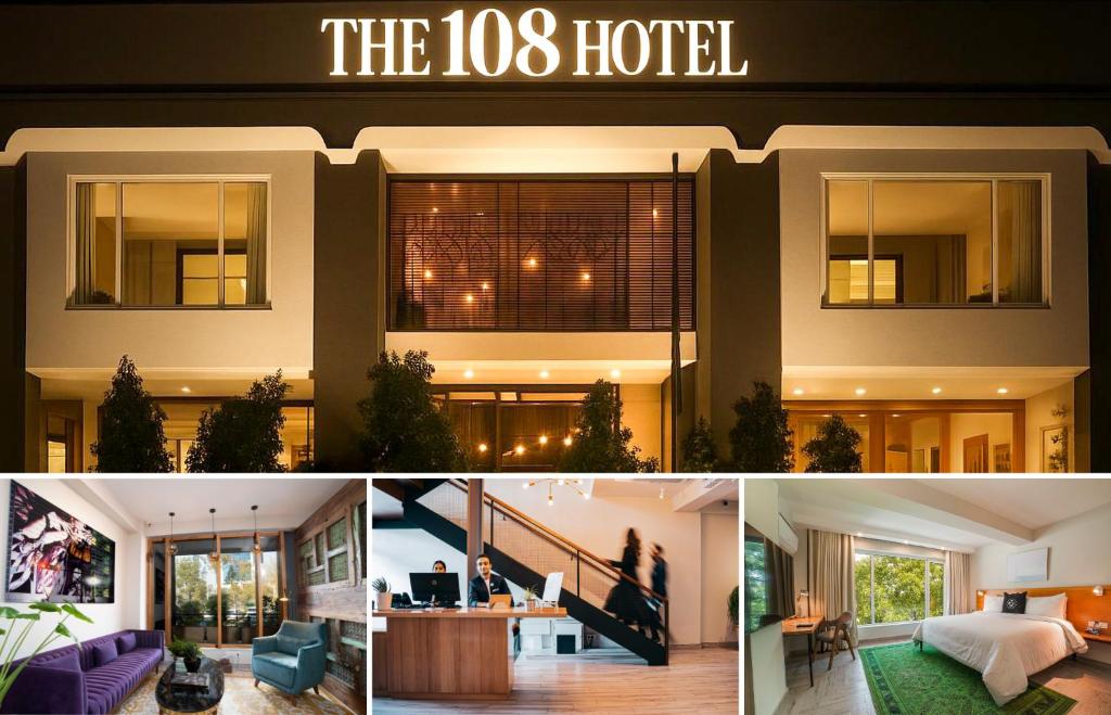 un collage de tres fotos de un hotel en The 108 Hotel, en Islamabad