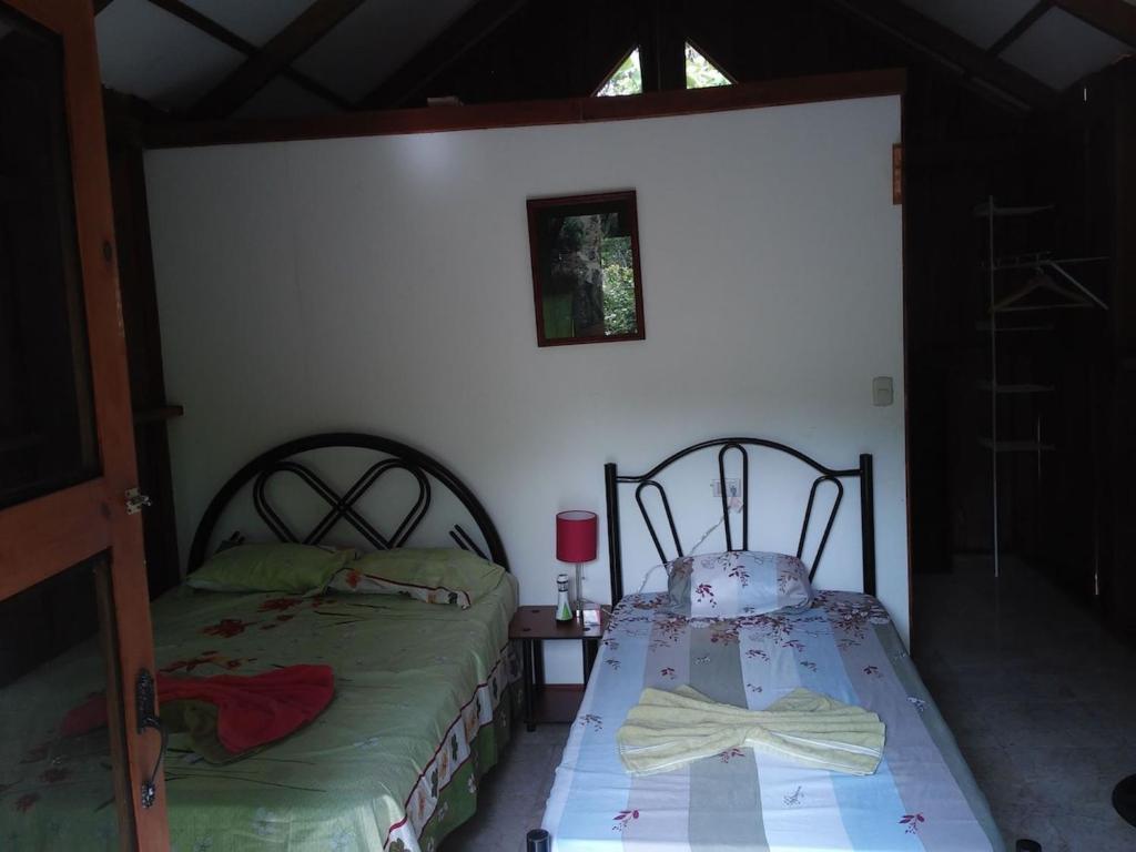 Un pat sau paturi într-o cameră la La Ceiba Ecoadventures Refugio de vida silvestre