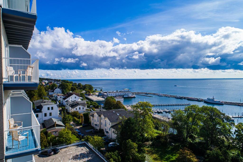 a view of the ocean from a building at Rügen-Hotel in Sassnitz