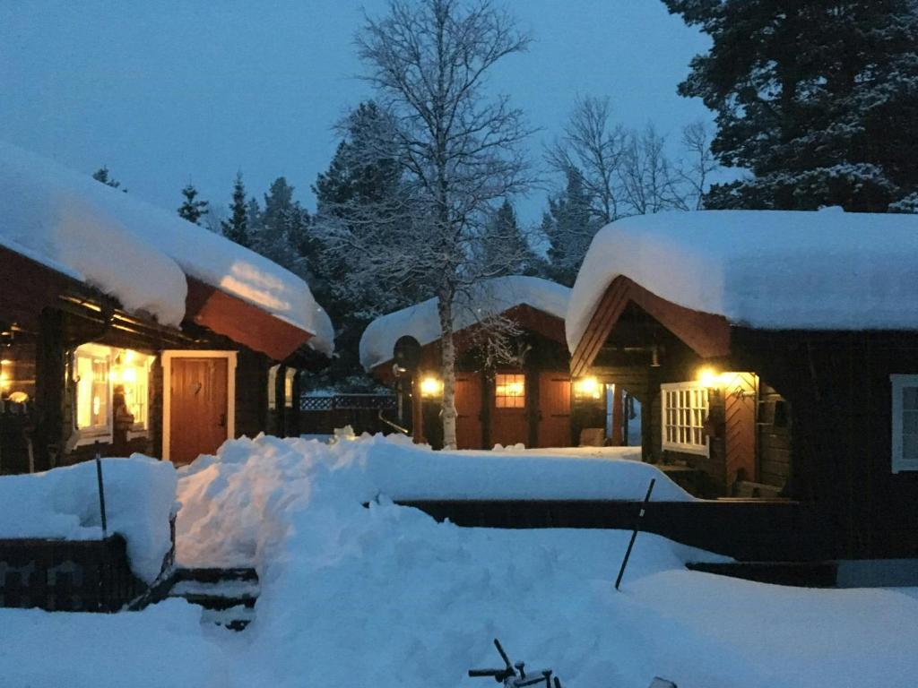 Family Cabin Cluster By Waterfall In Bjorli v zimě