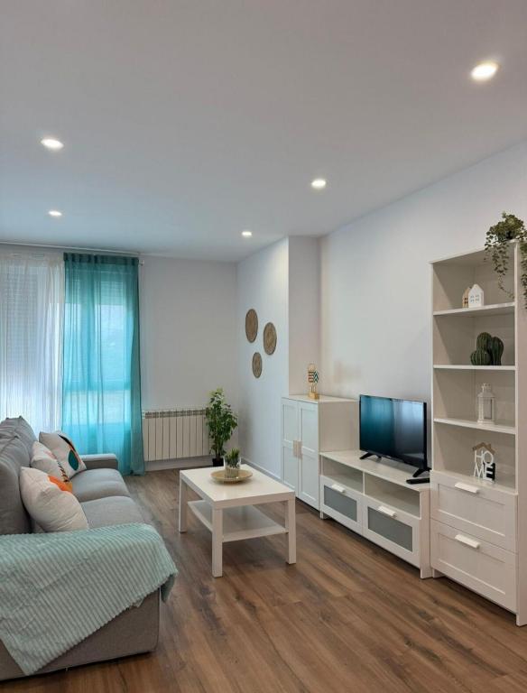 a living room with a couch and a tv at Nordés in Vilagarcia de Arousa