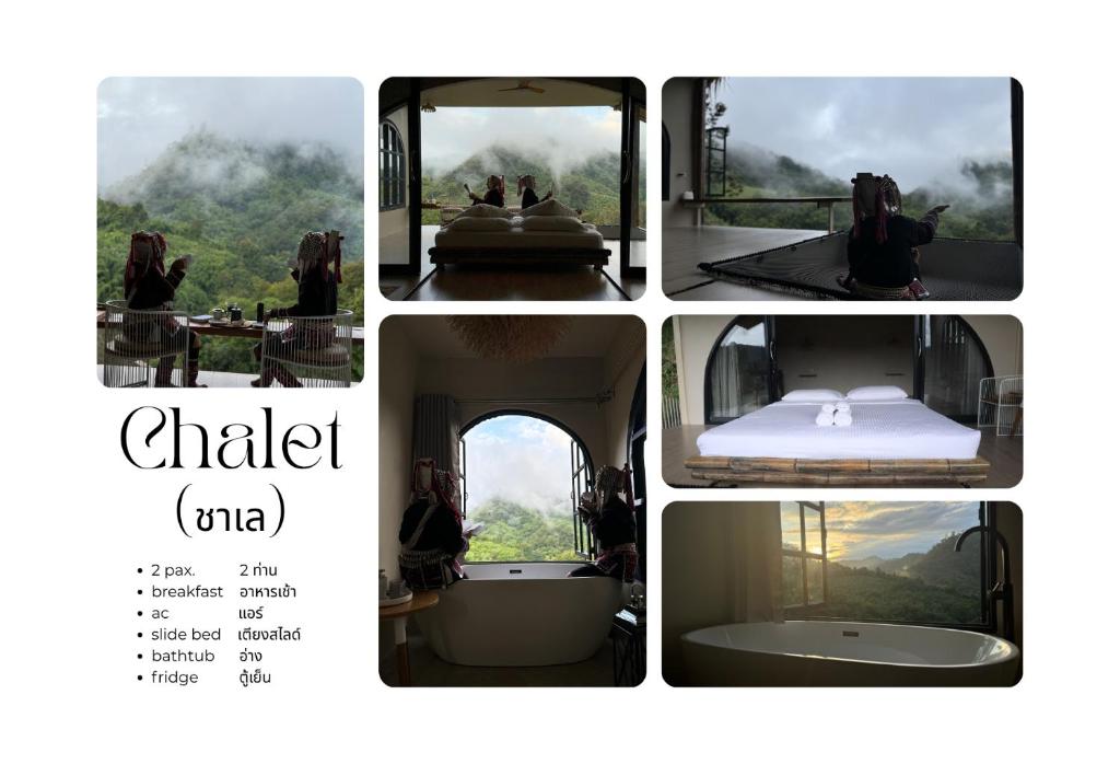 un collage di foto di una donna su un autobus di Yazama Homestay ยาซาม่า โฮมสเตย์ a Ban Pang Huai Kaeng