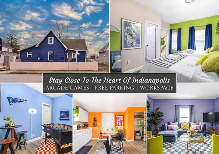a collage of pictures of a house at Vibrant Downtown Indy Retreat with Game Room & Patio in Indianapolis
