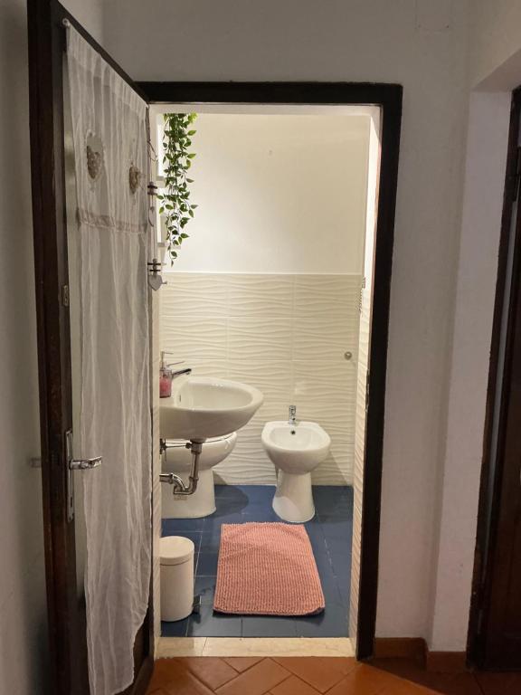 a bathroom with a sink and a toilet at BACCANO Guest House in Montepulciano