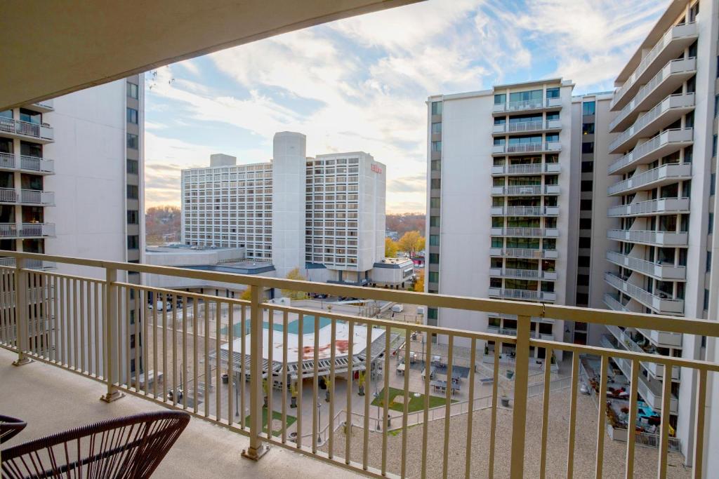 a balcony with a view of the city at Well-Equipped Apartment Close to Metro Station in Addison Heights