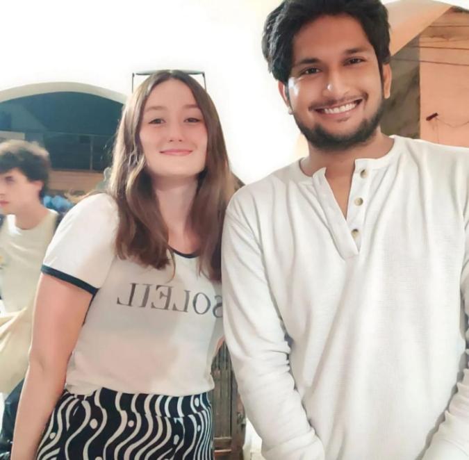 a man and a woman posing for a picture at Manavi Home Stay in Mathura