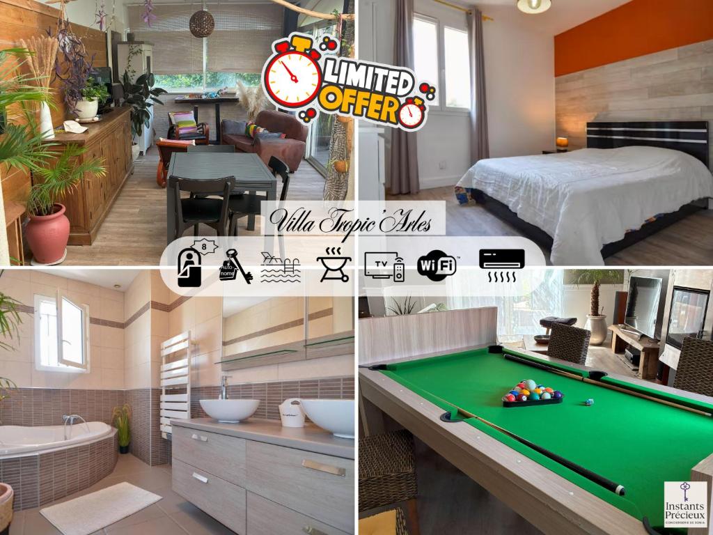 Ένα ή περισσότερα κρεβάτια σε δωμάτιο στο Maison cosy proche centre Arles - jusqu'à 8 personnes