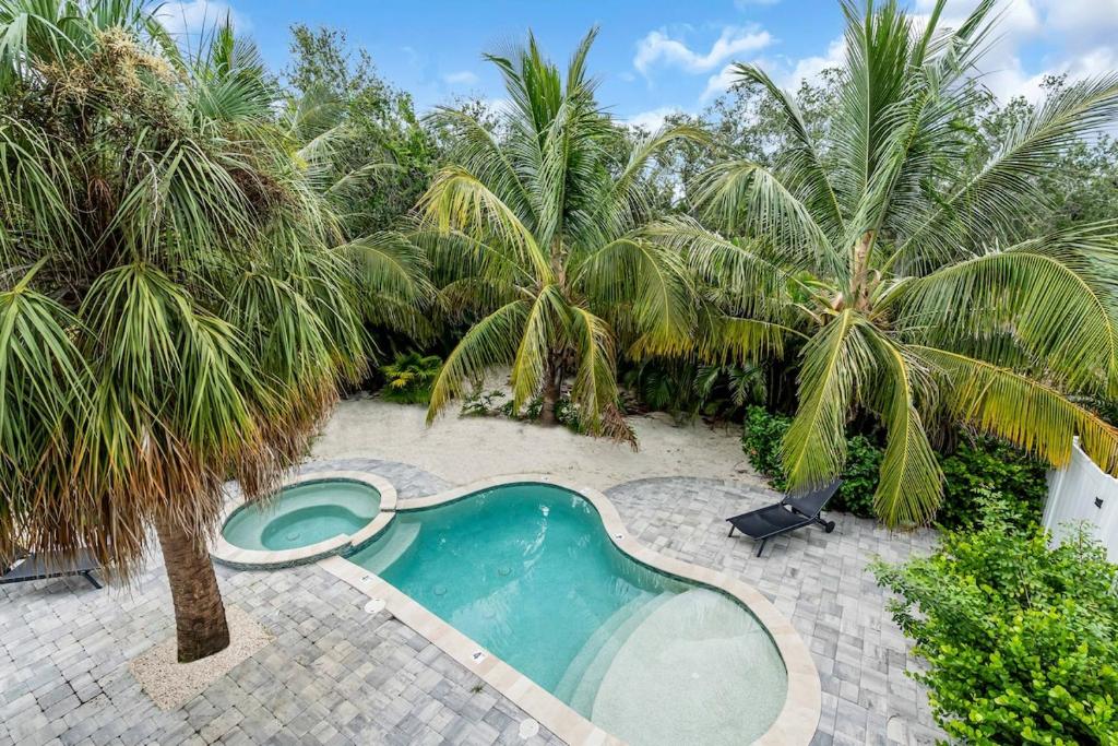 ブレーデントンにあるBradenton Stay, Private Pool, HotTub, Priv Terraceのヤシの木の前のスイミングプール